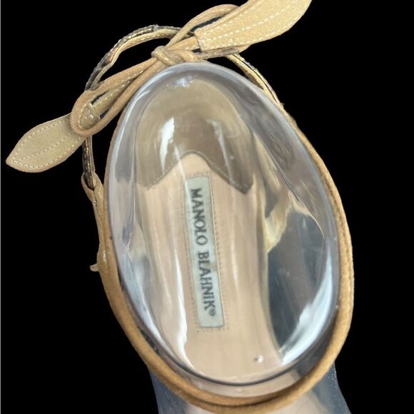 Manolo Blahnik Embossed Snake Leather Sandal w/2” Kitten Heel Great Cond Sz. 41 - Picture 9 of 11